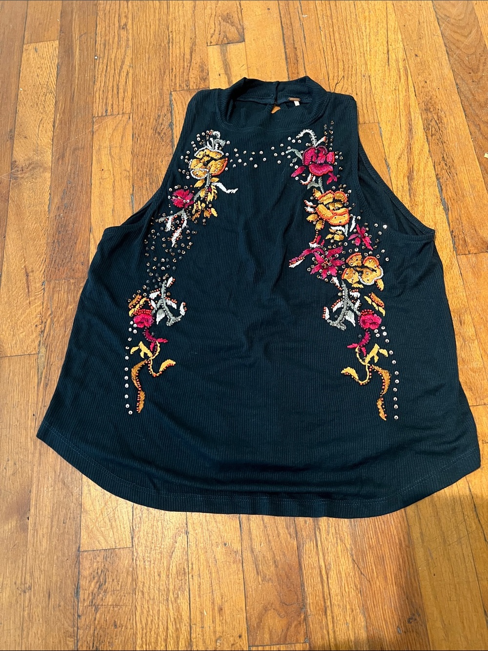 Free People Embroidered Dark Green Sleeveless Women's Top